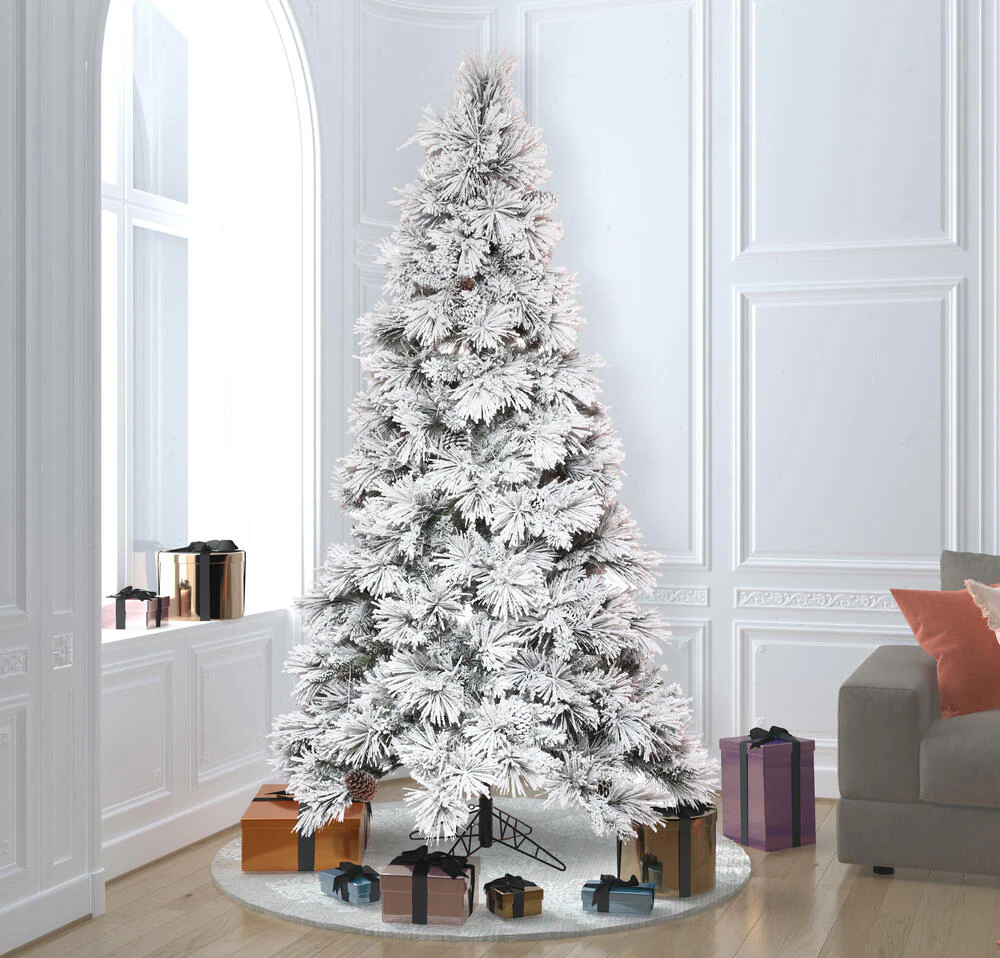 12'Hx72"W Flocked Slim Atka Pine Artificial Christmas Tree, Unlit -White - Image 5
