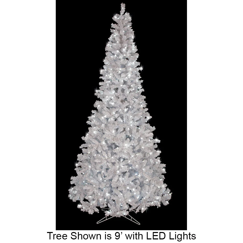 12'Hx72"W Heavy Flocked Arctic Pine Artificial Christmas Tree, LED Pre-Lit (Cool White) -White