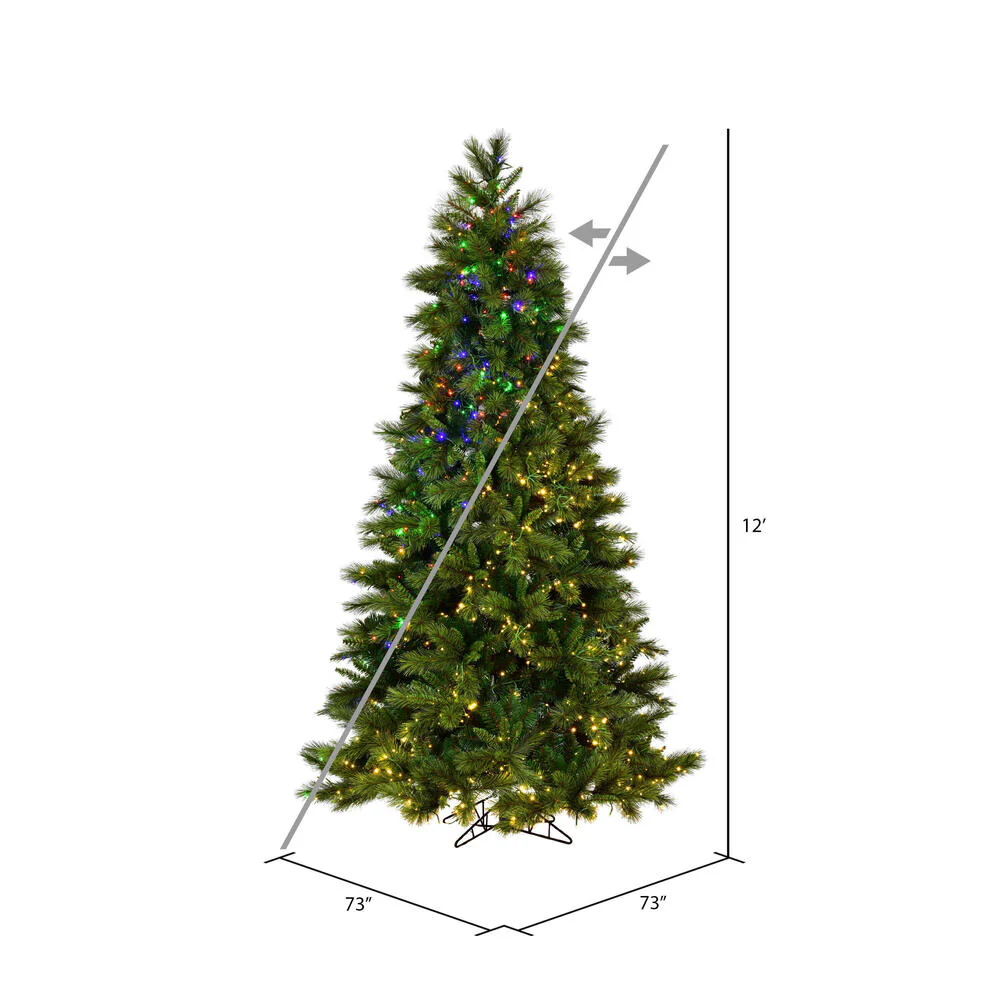 12'Hx73"W PE Brighton Pine Artificial Christmas Tree, LED Pre-Lit (Multi-Mode) -Green - Image 3