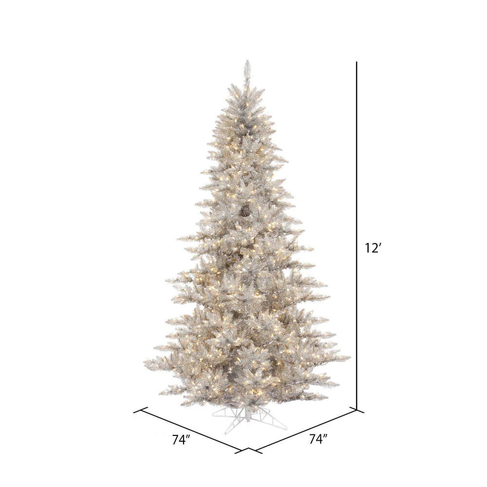 12'Hx74"W Tinsel Fir Artificial Christmas Tree, LED Pre-Lit -Silver - Image 3