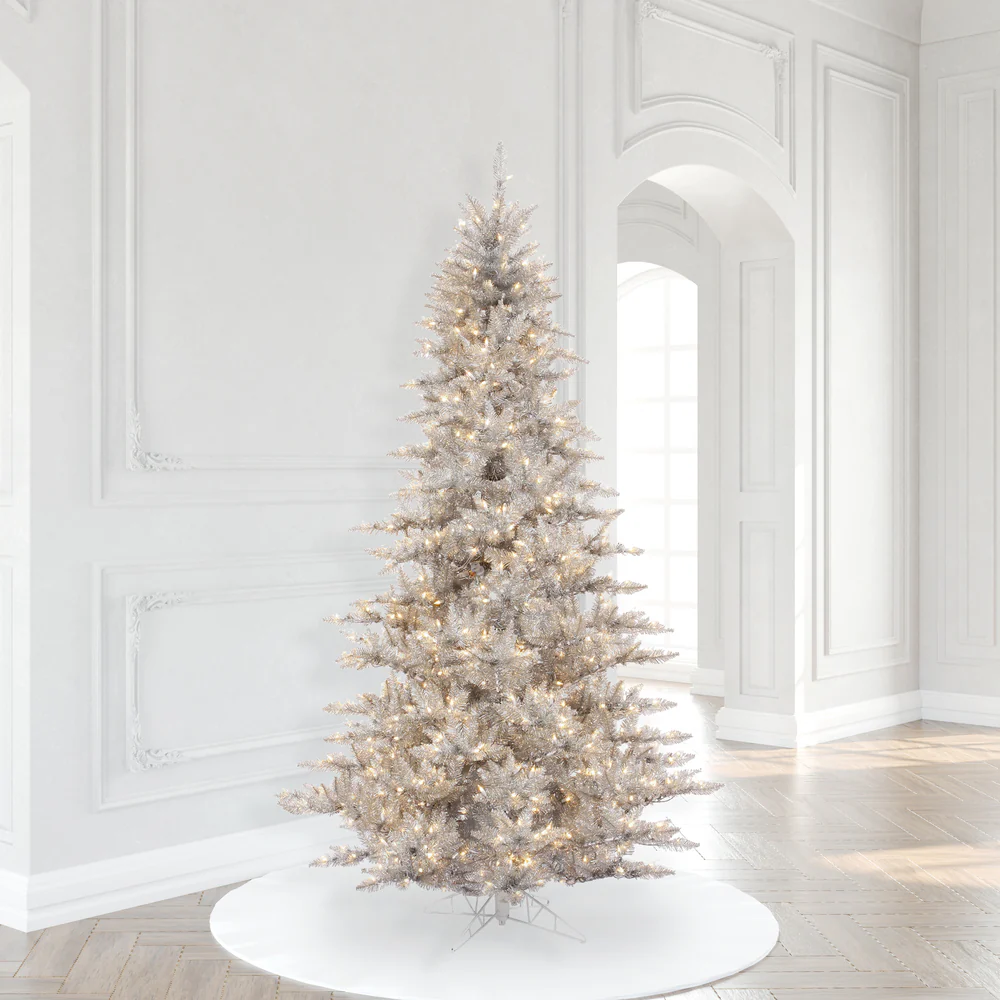 12'Hx74"W Tinsel Fir Artificial Christmas Tree, LED Pre-Lit -Silver - Image 5