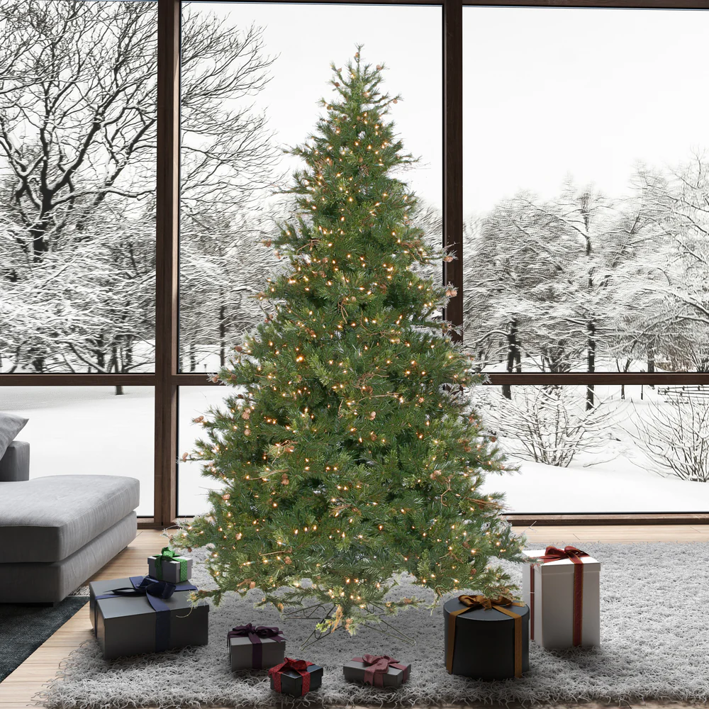 12'Hx76"W Mixed Country Artificial Christmas Tree w/Pinecone & Grapevine, LED Pre-Lit -Green/Brown - Image 5