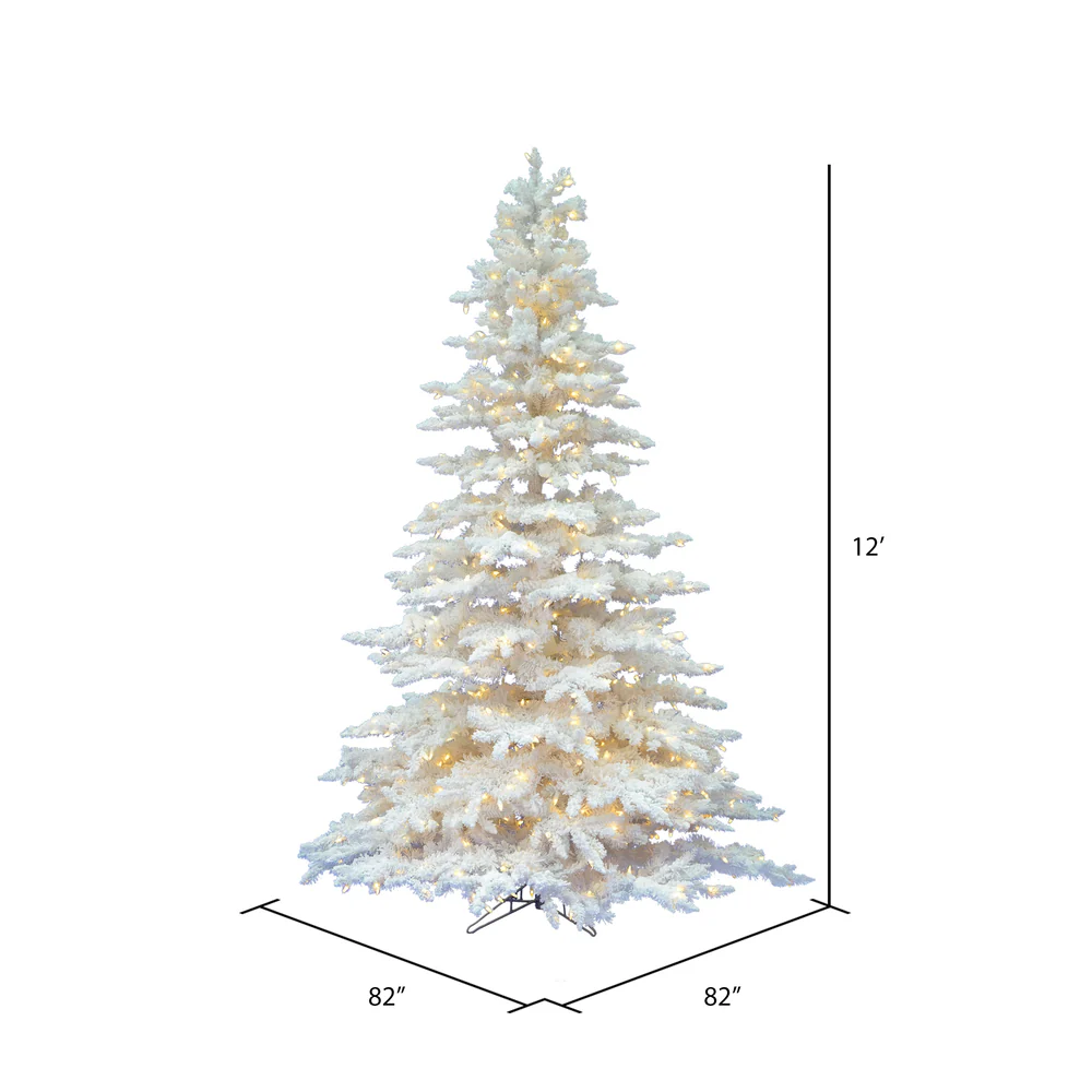 12'Hx82"W Flocked White Spruce Artificial Christmas Tree, LED Pre-Lit -White - Image 3
