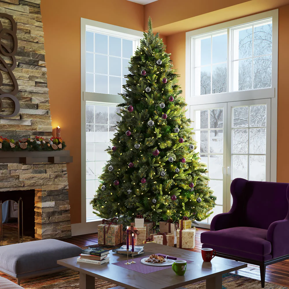 12'Hx85"W PE Cashmere Pine Artificial Christmas Tree, LED Pre-Lit -Green - Image 5