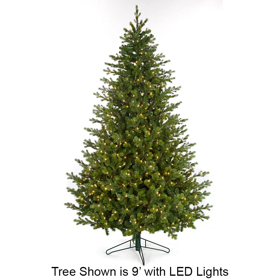12'Hx85"W PE Deerfield Pine Artificial Christmas Tree, LED Pre-Lit -Green