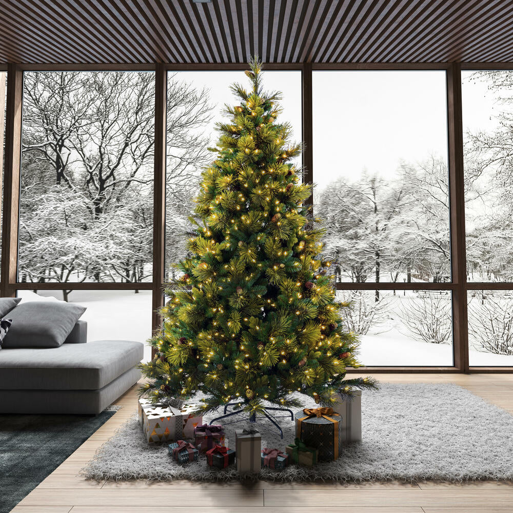 12'Hx96"W PE Emerald Mixed Fir & Pinecone Artificial Christmas Tree, LED Pre-Lit -Green/Brown - Image 3