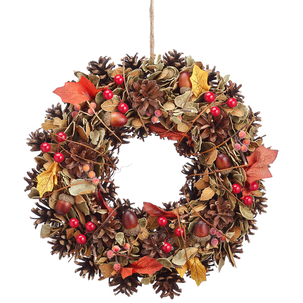 13.25" Artificial Acorn, Berry & Fall Leaf Wreath -Fall (Pack of 6)