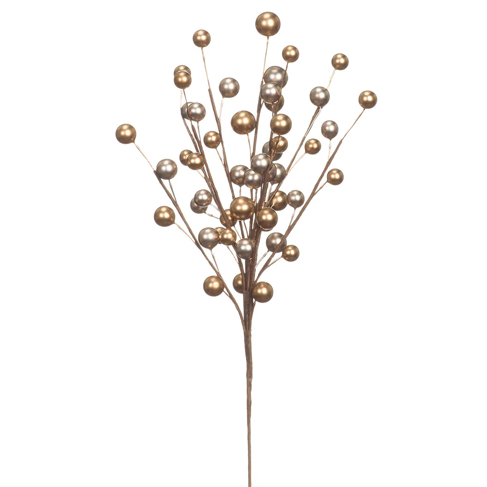 13.5" Artificial Berry Stem Pick -Gold/Platinum (Pack of 12)