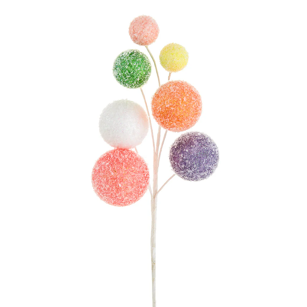 13.5" Flocked Artificial Pompon Stem -Mixed Colors (Pack of 12)