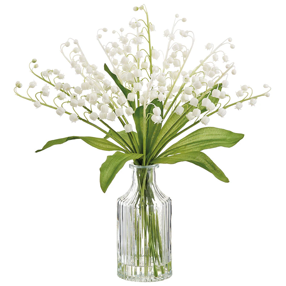 13.5" Lily Of The Valley Artificial Flower Arrangement w/Glass Vase -White (Pack of 12)
