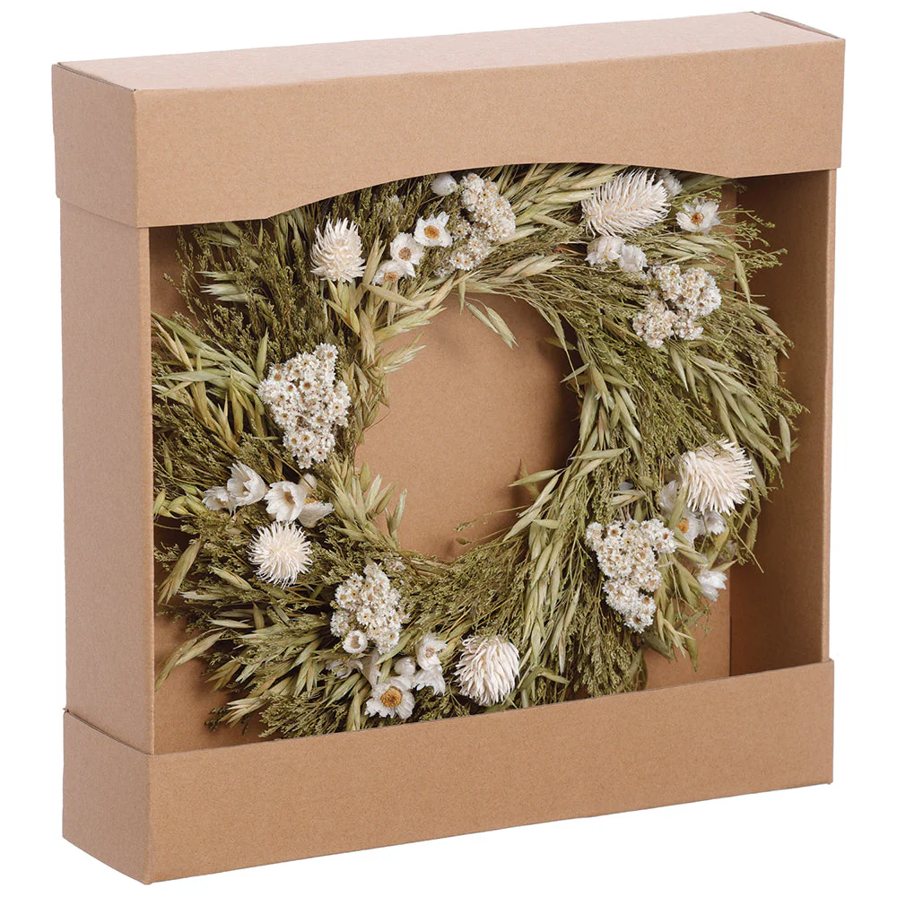 13.5" Preserved Thistle & Daisy Flower Wreath -White