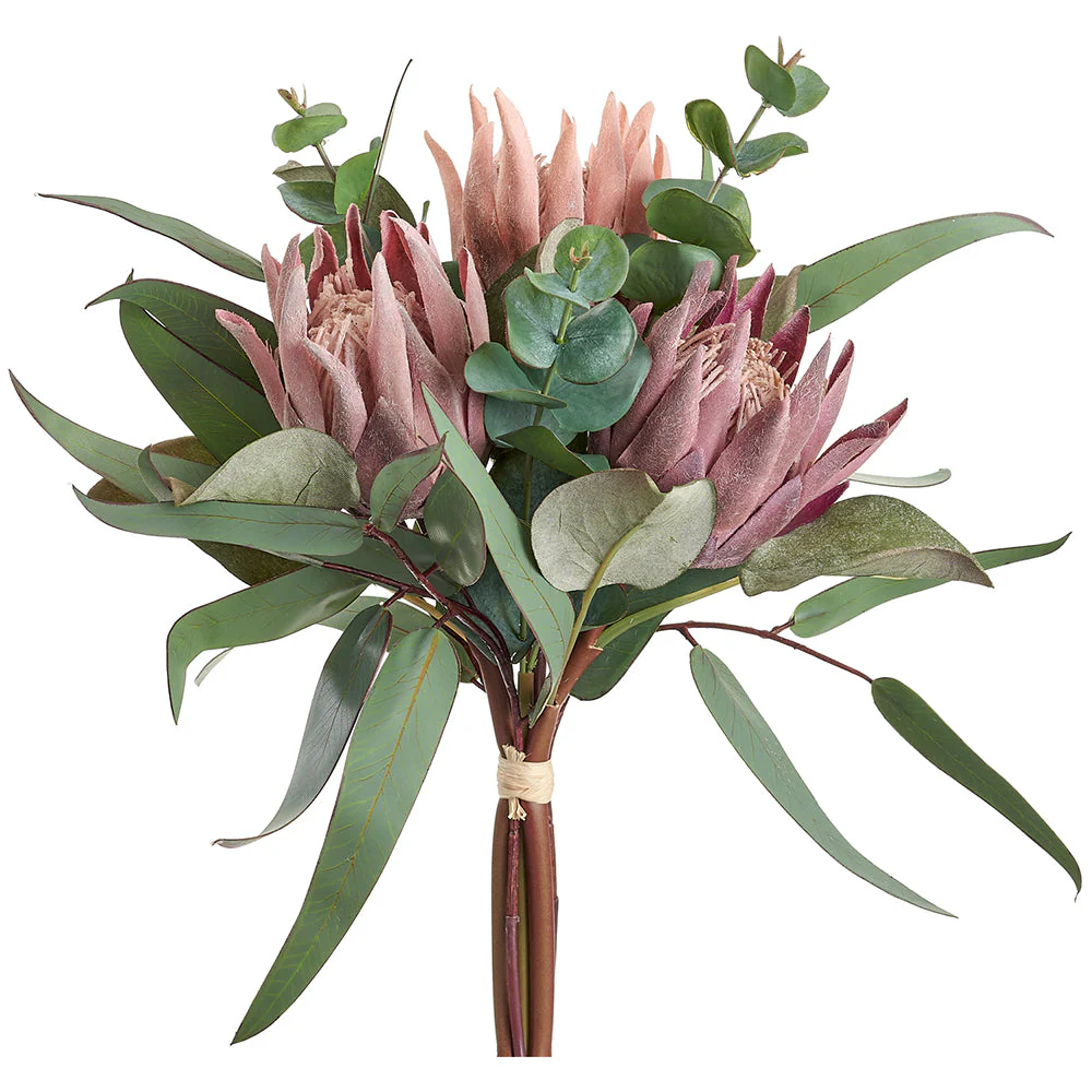13.5" Protea Flower & Eucalyptus Leaf Artificial Bouquet -Mauve/Green (Pack of 12)