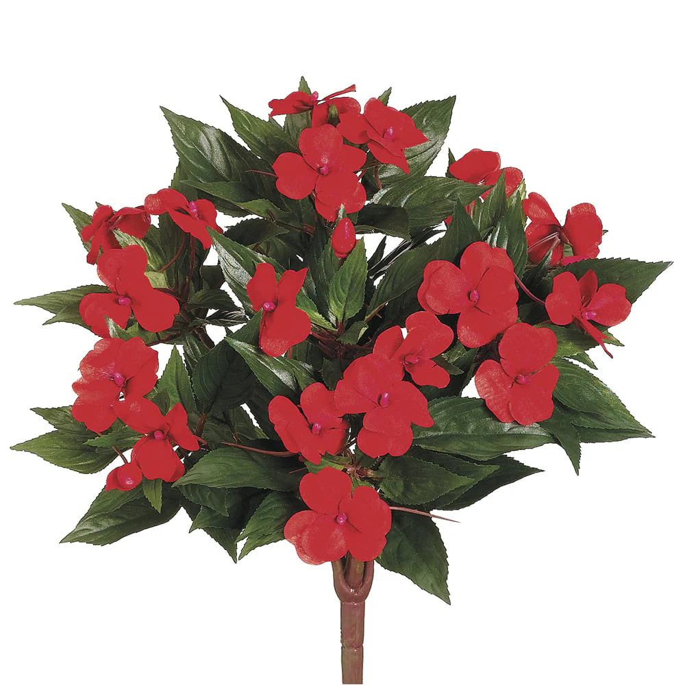 13.5" Silk New Guinea Impatiens Flower Bush -Tomato Red (Pack of 6)