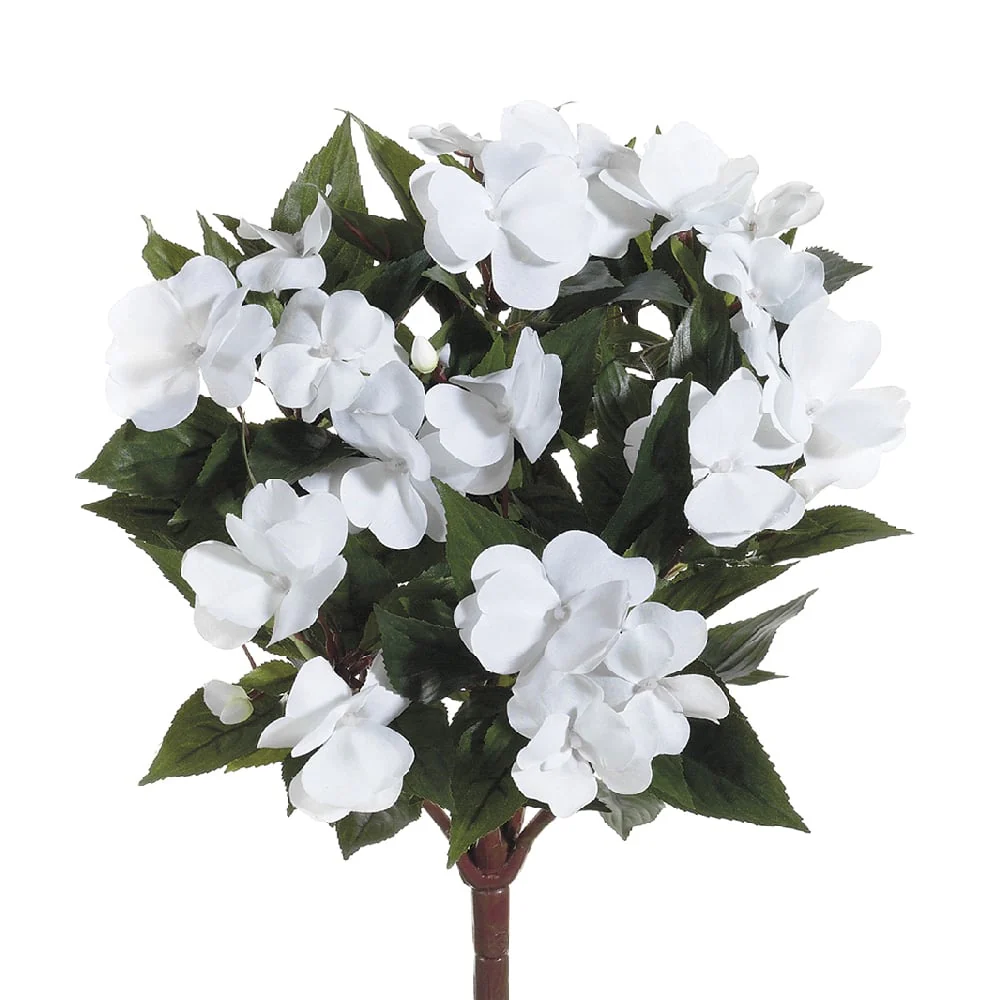 13.5" Silk New Guinea Impatiens Flower Bush -White (Pack of 6)
