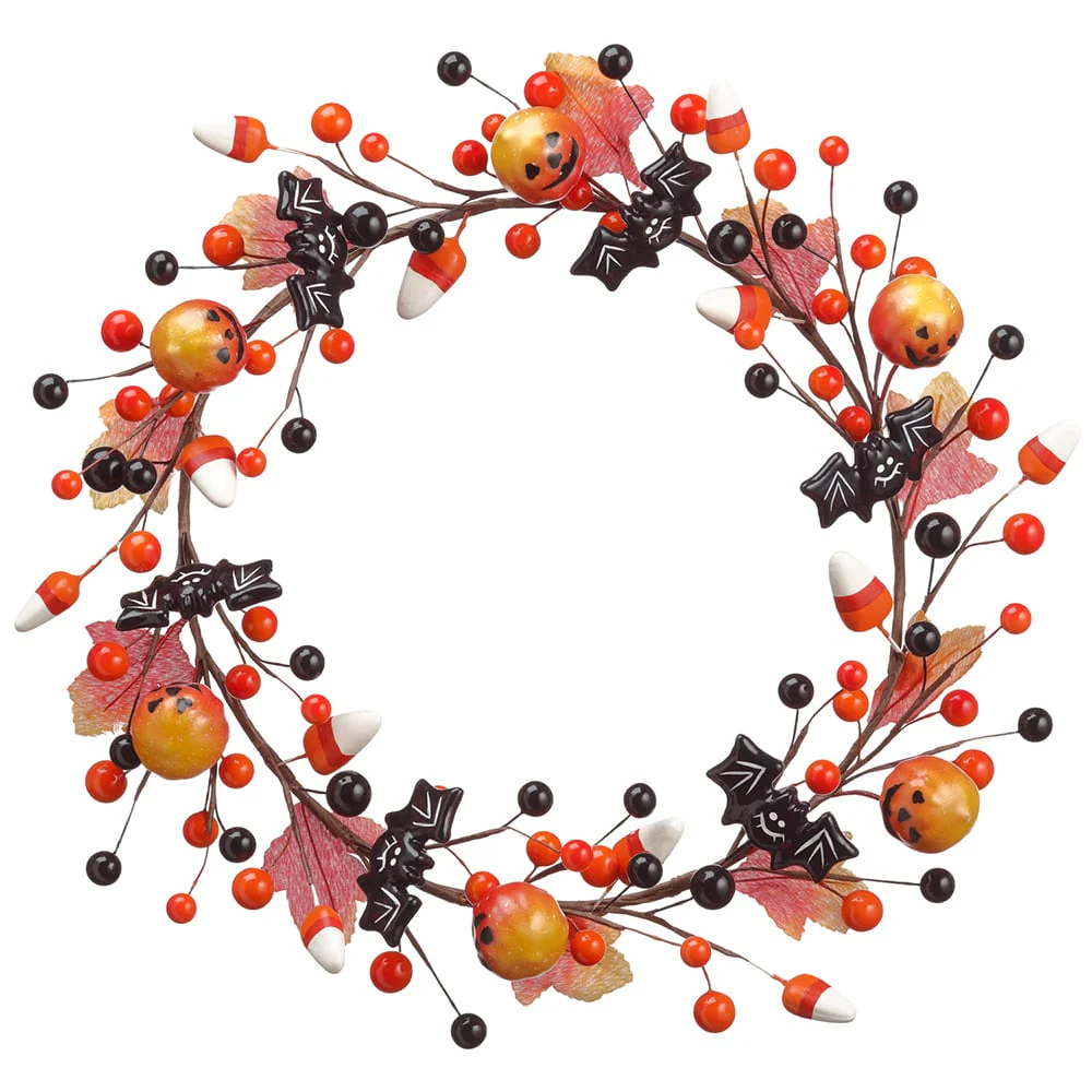 13.78" Jack-O-Lantern Halloween Wreath -Orange/Black (Pack of 3)