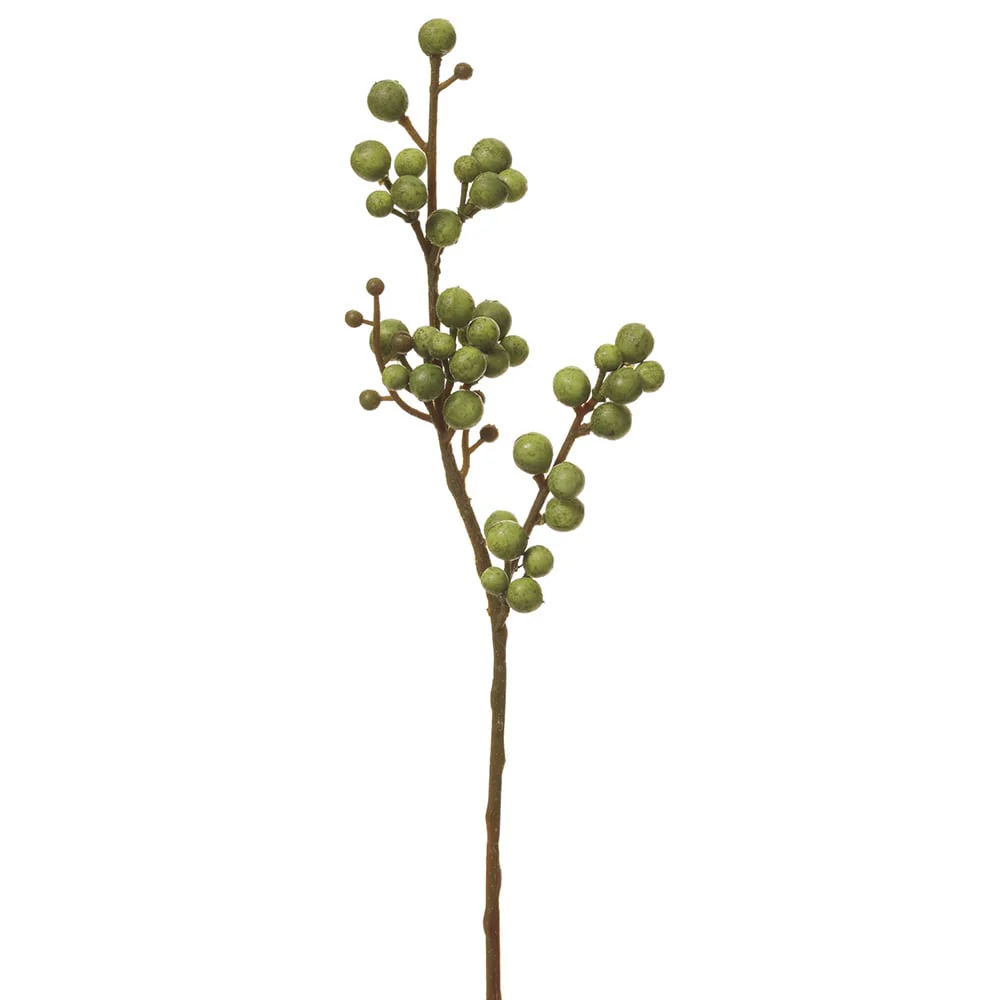 13" Artificial Plastic Berry Stem -Green (Pack of 12)
