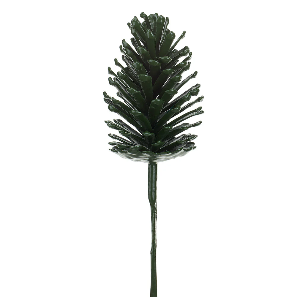 13" Artificial Plastic Pinecone Stem Pick -Green (Pack of 12)