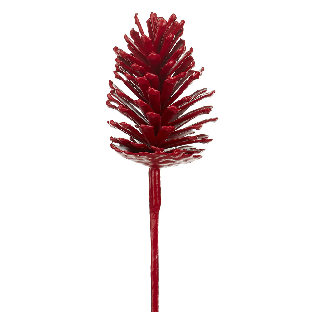 13" Artificial Plastic Pinecone Stem Pick -Red (Pack of 12)
