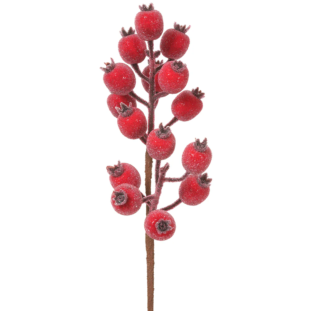 13" Artificial Rosehip Berry Stem -Red (Pack of 24)