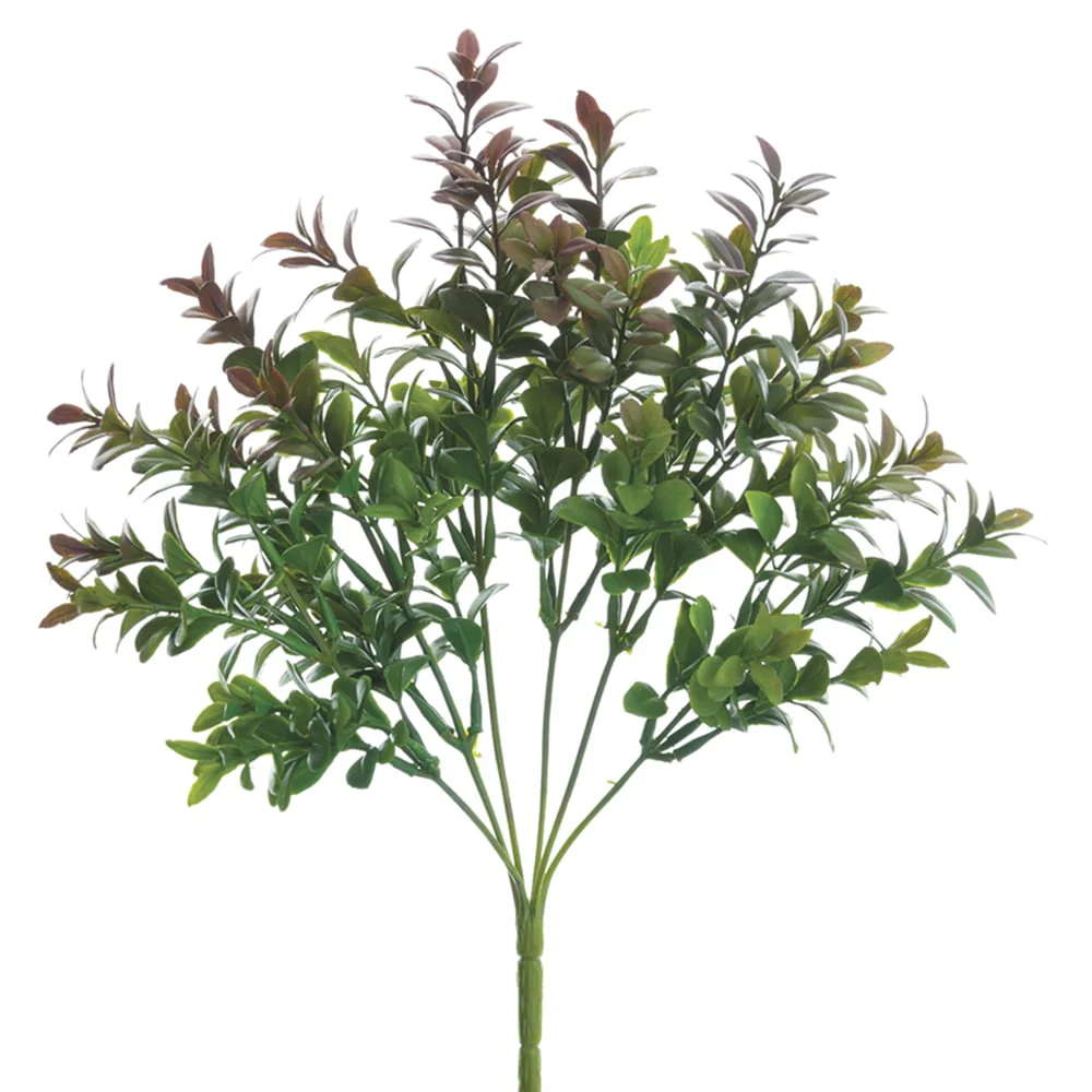 13" Boxwood Artificial Plant -Green/Burgundy (Pack of 24)