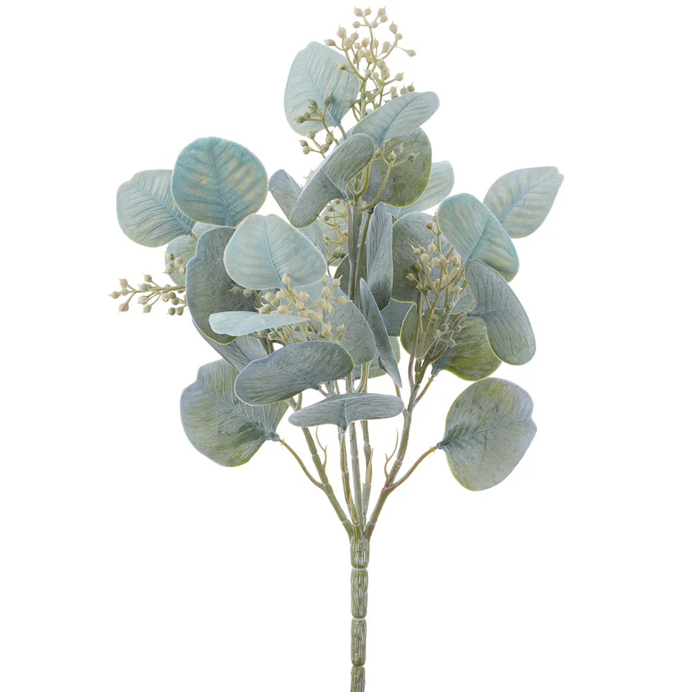 13" Eucalyptus Leaf Silk Plant -Green/White (Pack of 12)