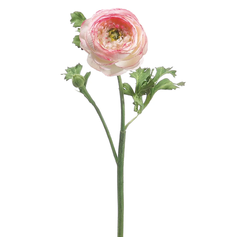 13" Hand-Wrapped Silk Ranunculus Flower Spray -Pink/Cream (Pack of 12)