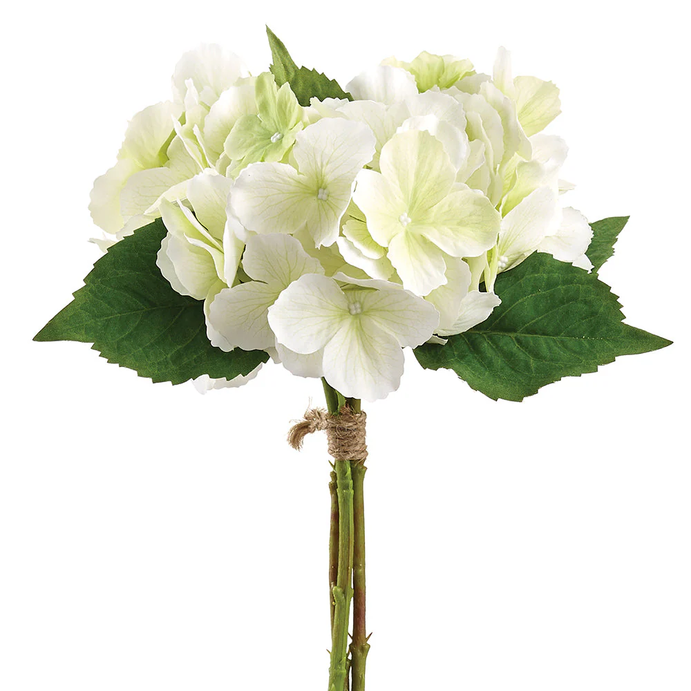 13" Hydrangea Silk Flower Stem Bundle -Cream/Green (Pack of 12)