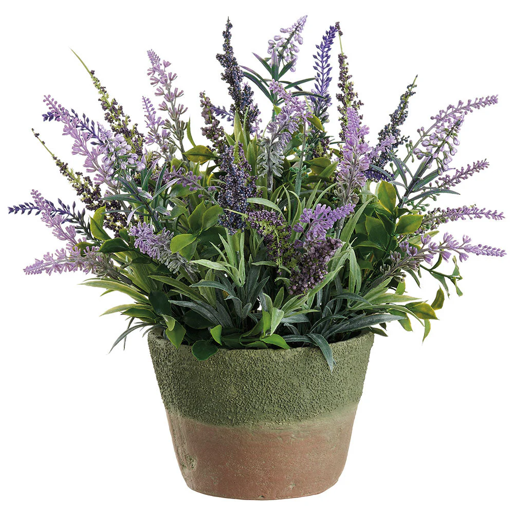 13" Lavender & Muscari Silk Flower Arrangement w/Cement Pot -Lavender/Purple
