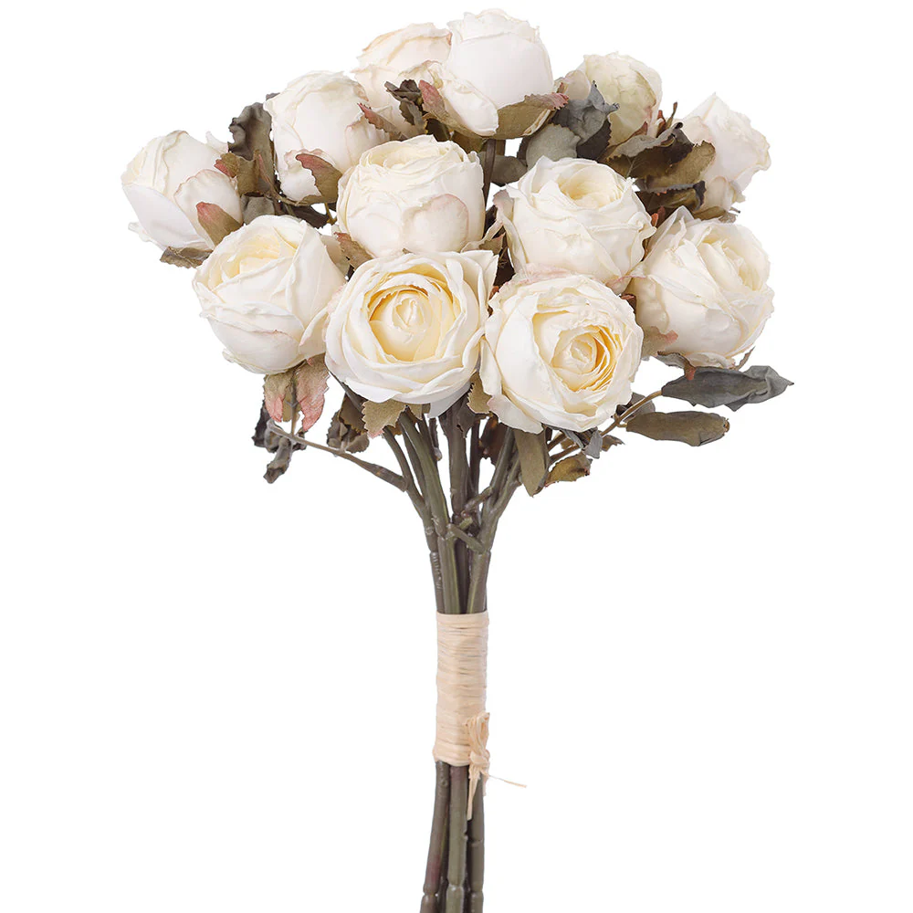 13" Mini Rose Silk Flower Stem Bundle -Cream (Pack of 6)
