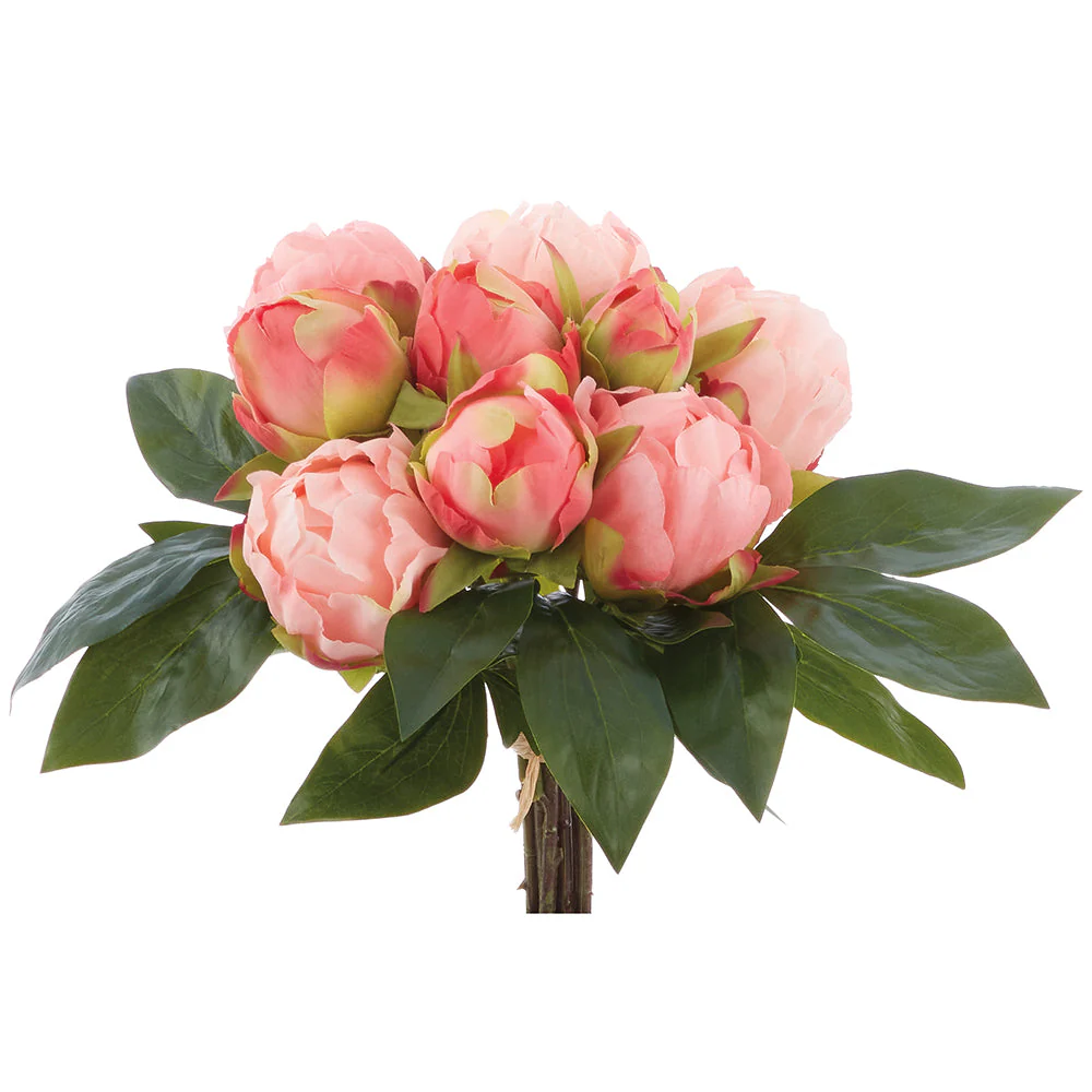 13" Peony Silk Flower Bouquet -Peach (Pack of 6)