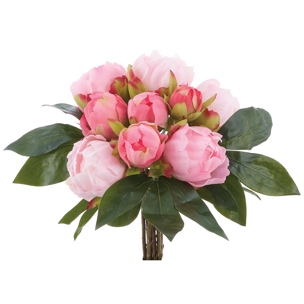 13" Peony Silk Flower Bouquet -Pink (Pack of 6)
