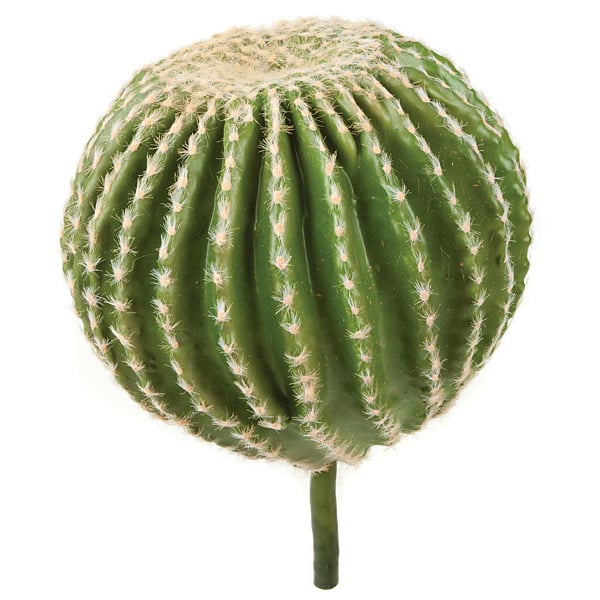 13" Plastic Barrel Cactus Artificial Stem w/Pink Flocked Needles -Green (Pack of 2)