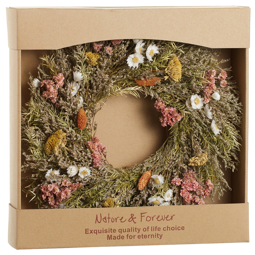 13" Preserved Caspia & Daisy Flower Wreath -Mixed Colors