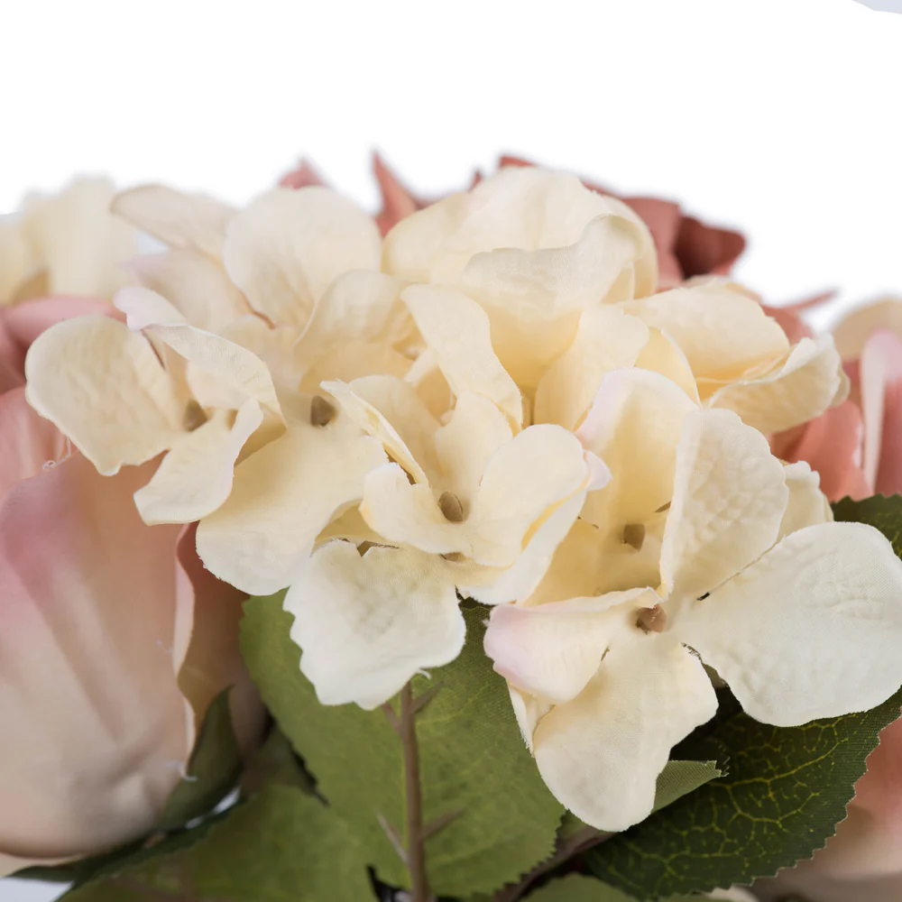 13" Rose & Hydrangea Silk Flower Bouquet -Cream/Pink (Pack of 6) - Image 3