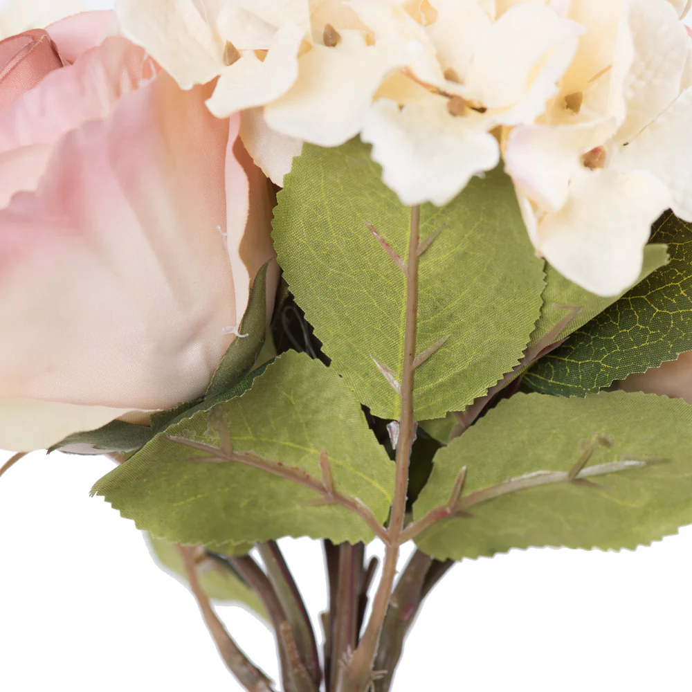 13" Rose & Hydrangea Silk Flower Bouquet -Cream/Pink (Pack of 6) - Image 4