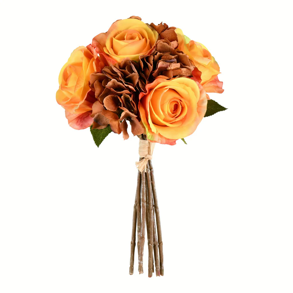 13" Rose & Hydrangea Silk Flower Bouquet -Tan (Pack of 6)