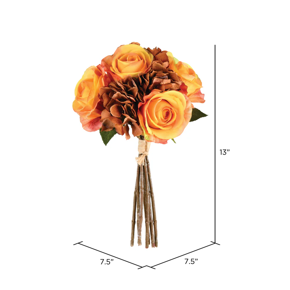 13" Rose & Hydrangea Silk Flower Bouquet -Tan (Pack of 6) - Image 2