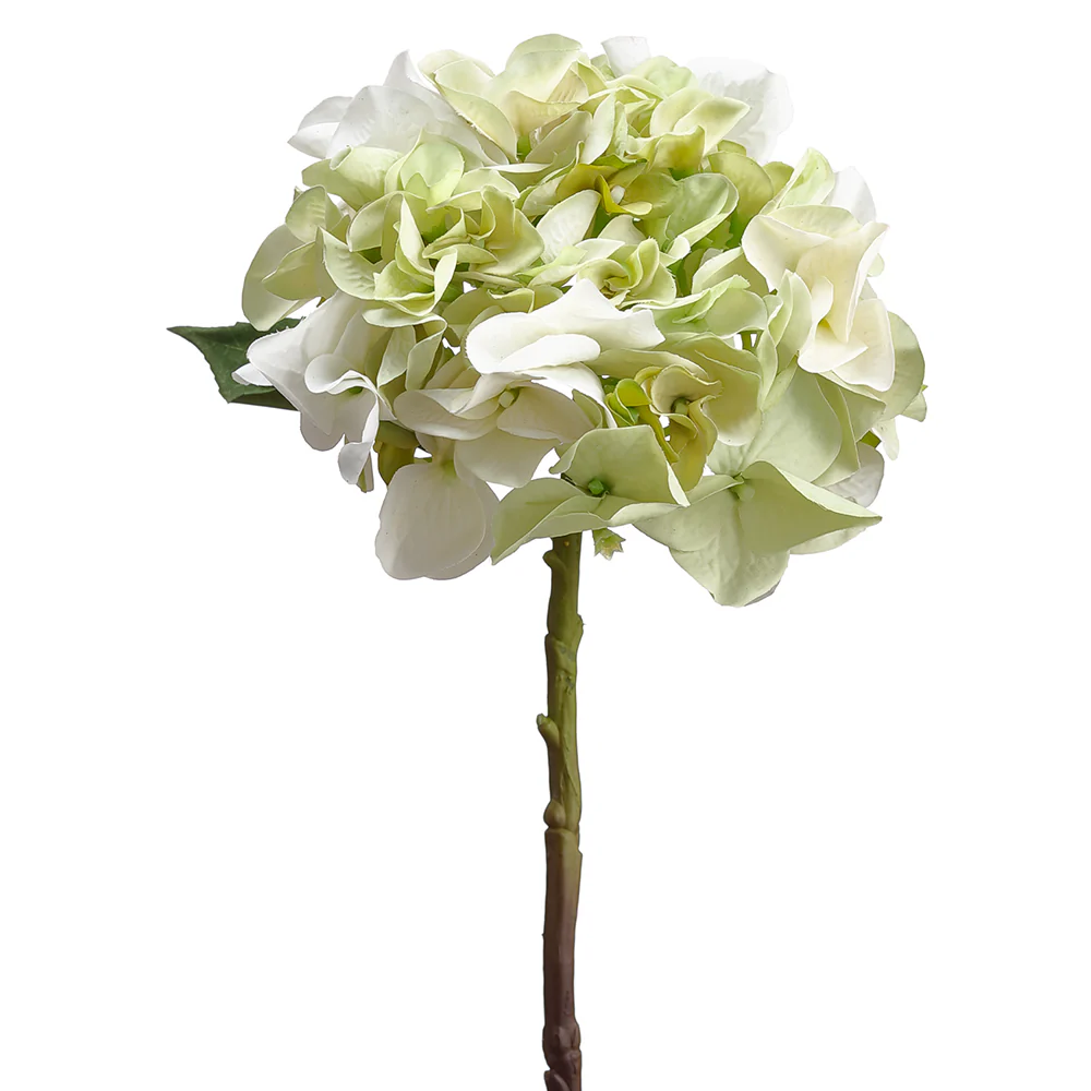 13" Silk Hydrangea Flower Stem -Green/Cream (Pack of 12)