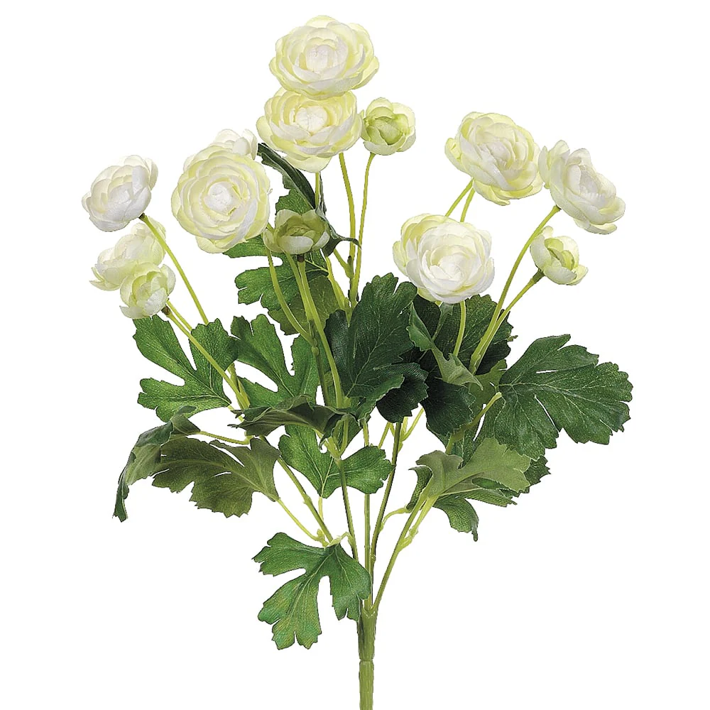 13" Silk Mini Ranunculus Flower Bush -Cream (Pack of 12)