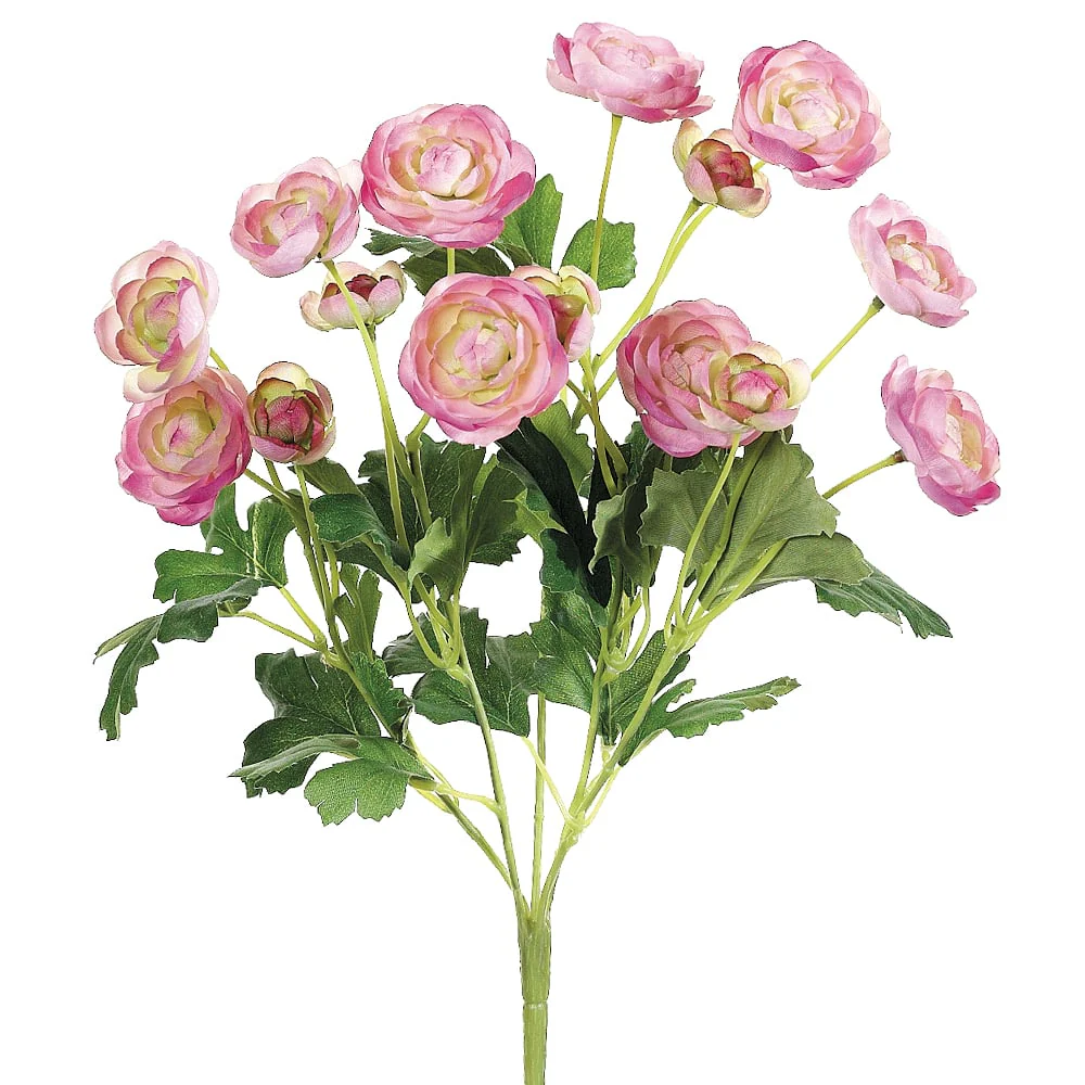 13" Silk Mini Ranunculus Flower Bush -Pink (Pack of 12)