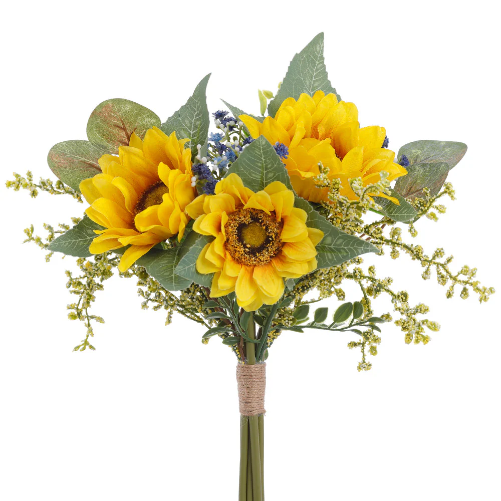 13" Sunflower & Baby's Breath Silk Flower Bouquet -Yellow (Pack of 12)