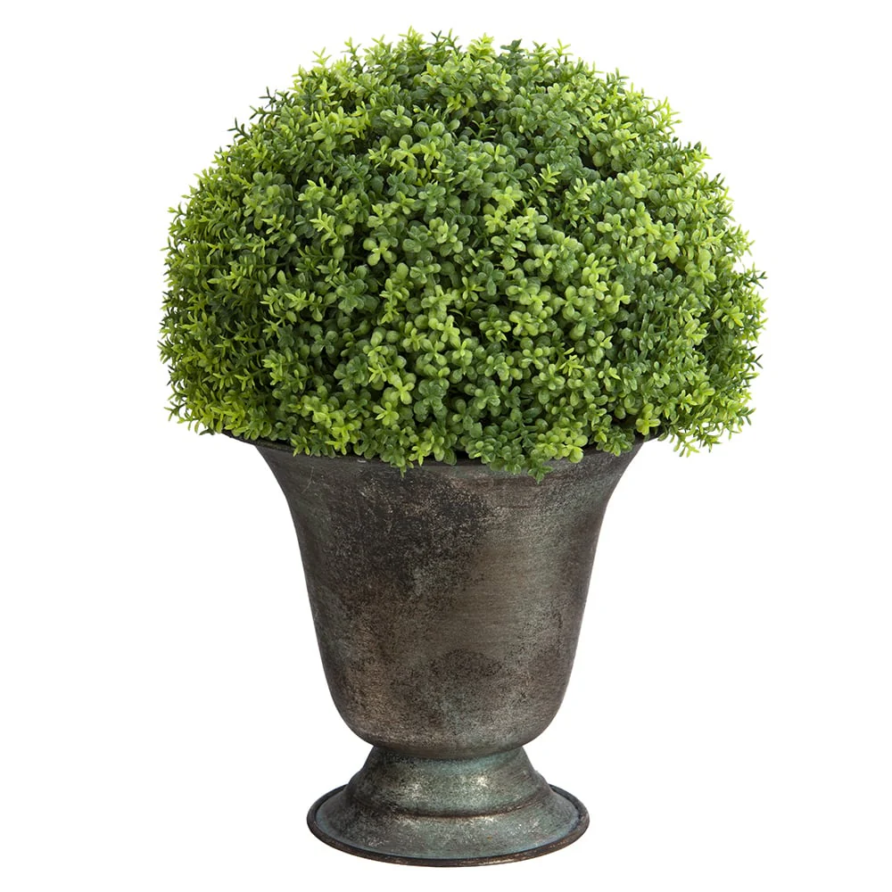 13"Hx10"W Artificial Baby's Tear Ball-Shaped Artificial Topiary w/Metal Urn -Green