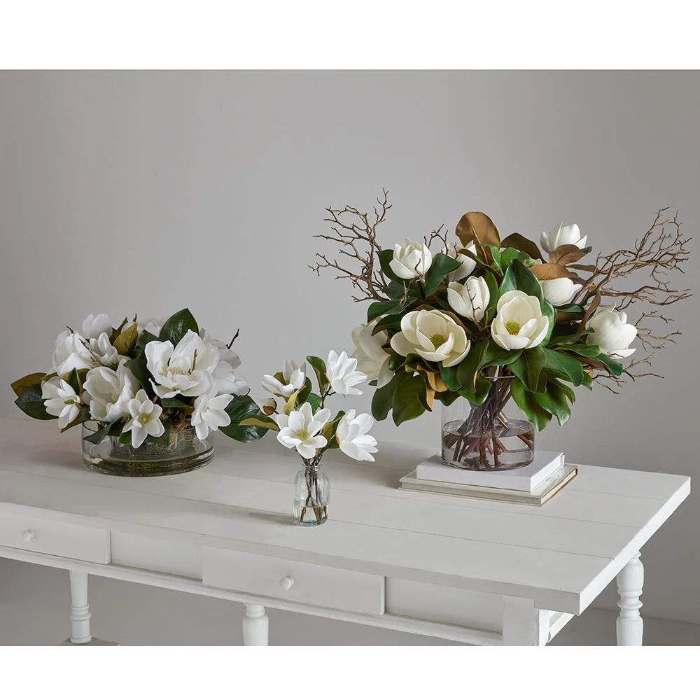 13"Hx23"W Magnolia Silk Flower Arrangement w/Glass Vase -White - Image 2
