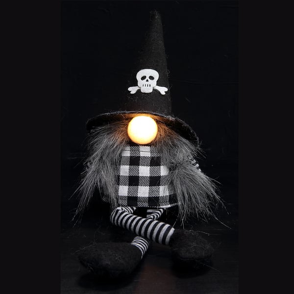 14.5" Battery Operated Halloween Sitting Gnome With Light -Black/White (Pack of 12) - Image 2