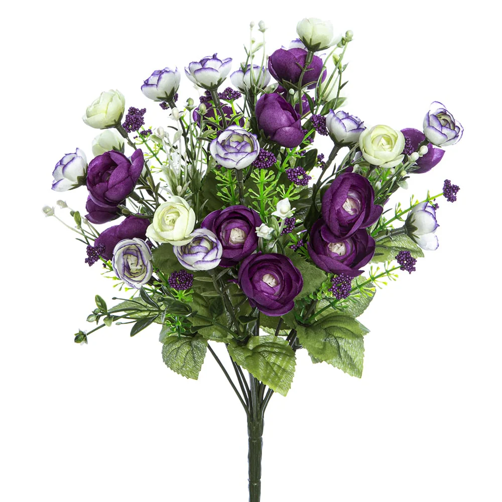 14.5" Silk Mini Ranunculus Flower Bush -Violet/Orchid (Pack of 12)