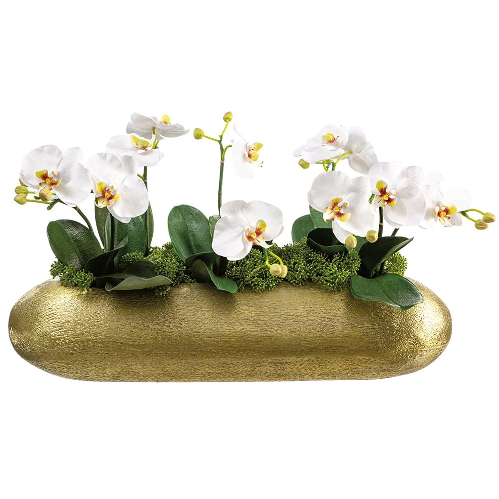 14.5"Hx22.5"W Phalaenopsis Orchid Silk Flower Arrangement w/Aluminum Vase -White/Green