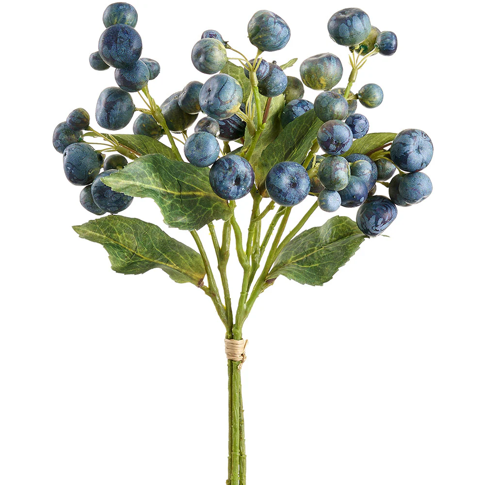14" Artificial Crabapple Fruit Stem Bundle -Blue/Green (Pack of 12)