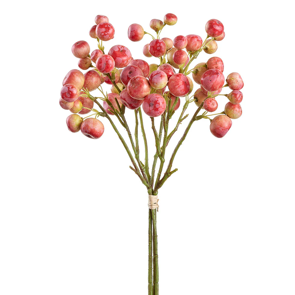 14" Artificial Crabapple Fruit Stem Bundle -Red (Pack of 12)