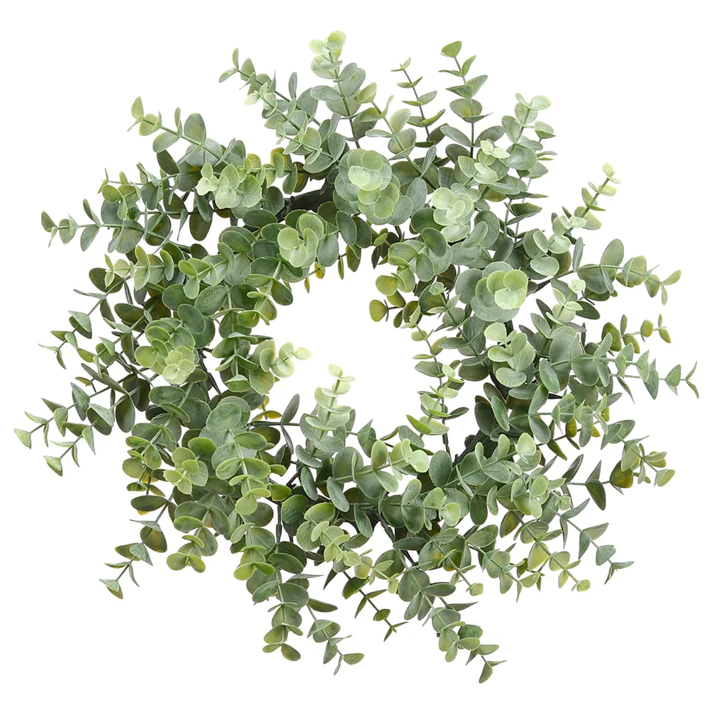 14" Artificial Eucalyptus Leaf Wreath -Frosted Green (Pack of 6)