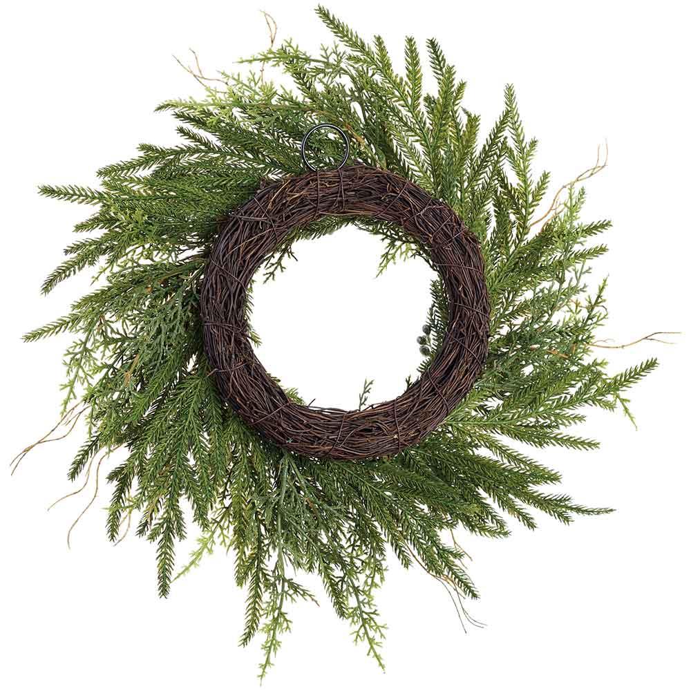 14" Artificial Juniper, Cypress & Berry Wreath -Green (Pack of 4) - Image 2